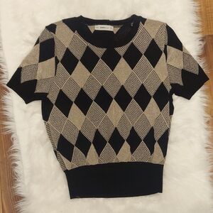 ZARA NEW Gold & Black Diamond Pullover Sweater